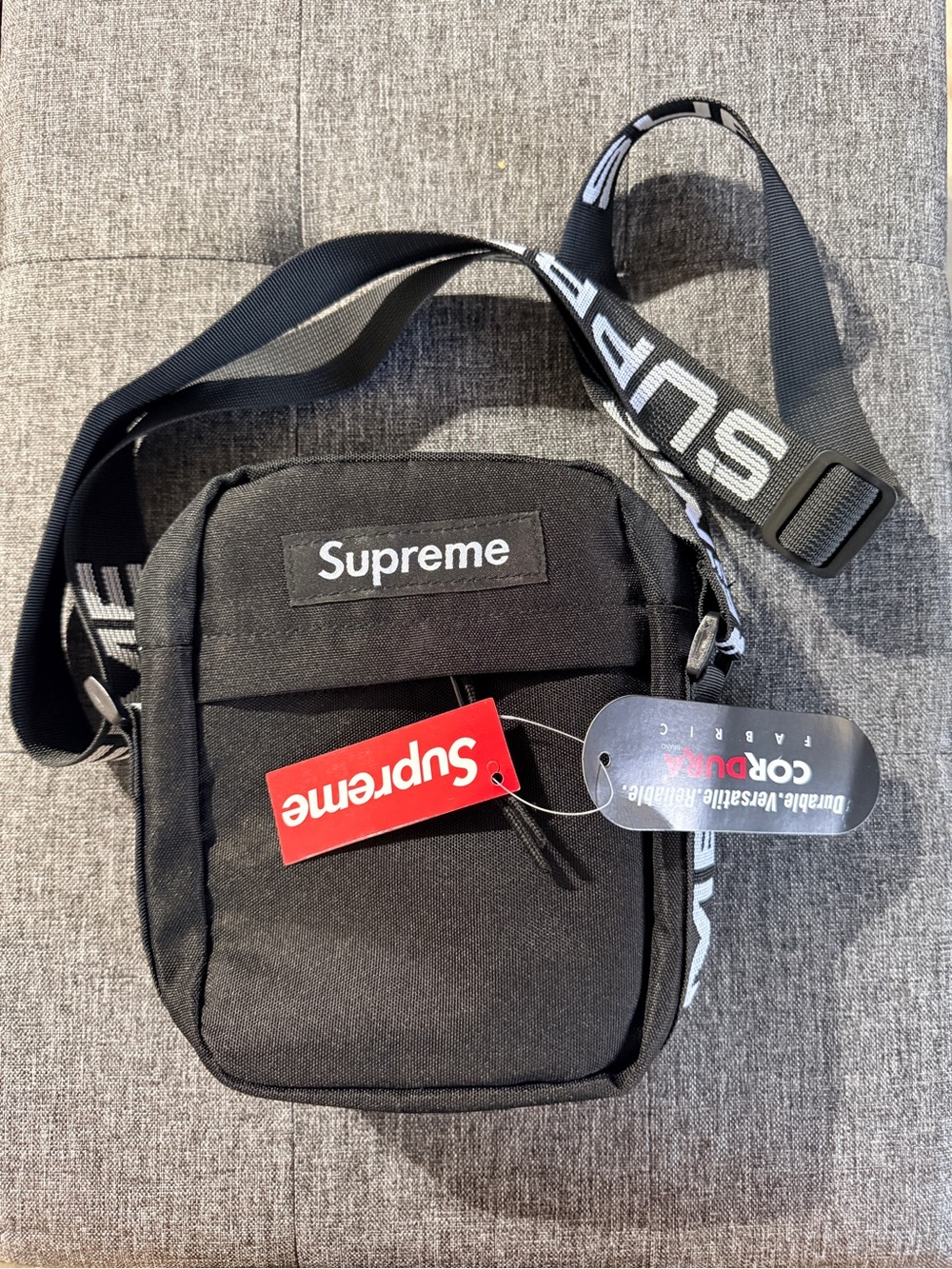 Supreme Black Crossbody Shoulder Bag with Branded Strap